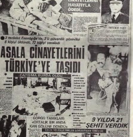 ASALA, kuruluşundan 1984 yılına kadar geçen sürede yurt dışındaki Türk görevlilerine yönelik çok sayıda silahlı eylemde bulundu. Bu terör saldırılarında 208 bombalama olayı yaşandı.