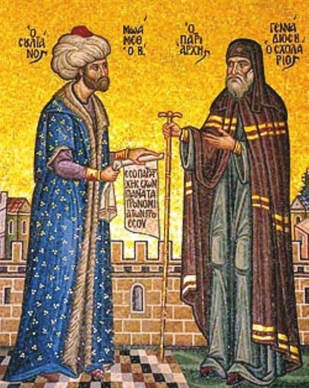 Fatih, fethi takip eden günlerde, Bizans ın ileri gelen din adamlarından Gennadios u (Genadyos) Rum Ortodoks patriği olarak tayin etti (Resim 2.2).