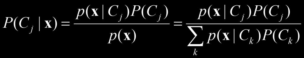 Bayes Kuralı p(x Cj) : Sınıf j den bir örneğin x olma olasılığı P(Cj) : Sınıf j nin görülme olasılığı (ilk olasılık)