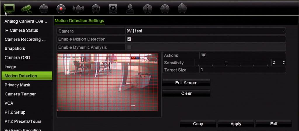 Bölüm 10: Kamera kurulumu Tüm ekranı etkinleştirmek için Full Screen (Tam Ekran) veya ekranı silmek için Clear (Temizle) öğesine tıklayın. 6. Hassasiyet seviyesini ayarlayın.
