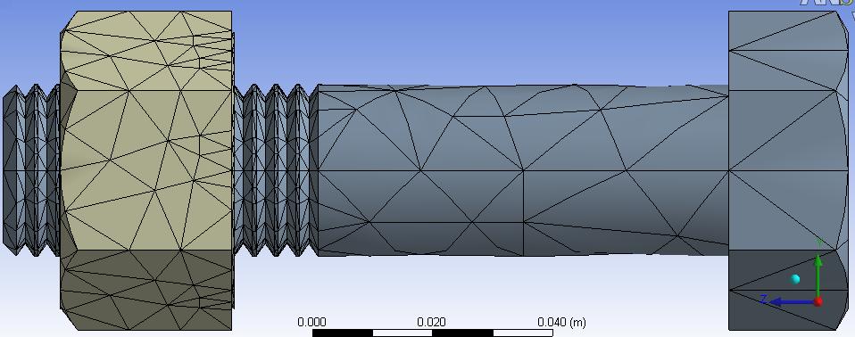 75 Tez kapsamında modellenmiş bulonlar Artırılmış Lagrange yöntemi kullanılmıştır ve Resim 5.6. da bulon ve somun sonlu eleman ağı ile modellenmesi gösterilmiştir. Resim 5.6. Bulon ve somunun sonlu eleman ağı ile modellenmesi 5.