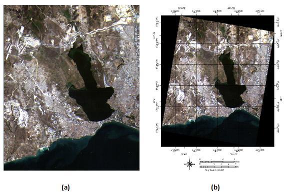 16 da İstanbul ilinin Küçükçekmece ilçesine ait LANDSAT-TM uydu görüntüsüne geometrik düzeltme işlemi uygulanarak coğrafi koordinatlara uygun kayıt edilmiştir.