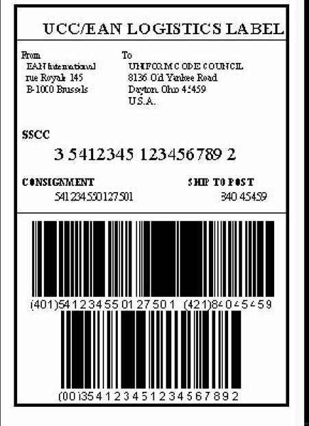 SSCC numarası ve barkodu aşağıda örneği verilen GS1 Lojistik Etiketi üzerinde yer alır; SSCC nin GS1 Lojistik Etiketi üzerinde bulunması zorunludur.