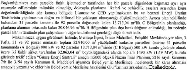 Komisyon Görüşü: İlimiz, Menteşe İlçesi, İkizce Mahallesi, Enişdibi Mevkiinde yer alan, 3 Pafta, 31 ve 92 parsel numaralı toplam 52.