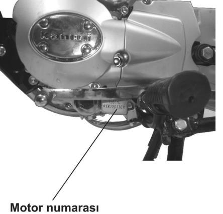 SERİ NUMARASININ YERİ Şase ve motor numarası Şase ve/veya motor seri numaraları, motosikletin tescil kaydı için