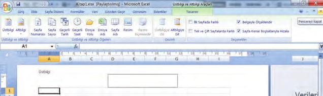 Sayfa yapısının düzenlenmesi: Excel de sayfa yapısı ile ilgili düzenlemeler Sayfa Düzeni sekmesinde Sayfa Yapısı grubundan yapılır.