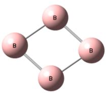 Tablo 6.4 (devam) B 3 iyon atom topaklarının hesaplama verileri B 3-2 Singlet -8.06945910569 2.551 Triplet -8.09491527369 1.859 Quintet -8.06155082600 2.766 6.2.3. B 4 Atom Topakları B 4 nötr atom topakları: Tablo 6.