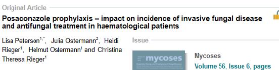 2006 2010 91% AML induksiyon KT, nötropeni >10 gün, AKHN, İFİ öyküsü, T hücre baskılayıcı tedavi Posakonazol 57% 3X200mg oral 200 hasta, 43%