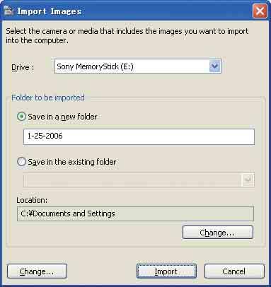 Picture Motion Browser ı kullanma (ürünle verilir) 2 Makineyi özel USB kablosuyla bilgisayarınıza bağlayınız. Makine otomatik olarak algılandıktan sonra, [Import Images] ekranı görüntülenir.