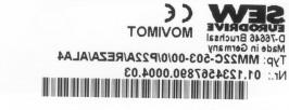 Tip tanımı "Motora yakın montaj" uygulaması için tip tanımı 3 3.3 "Motora yakın montaj" uygulaması için tip tanımı 3.3.1 Tip plakası Aşağıdaki resimde örnek bir MOVIMOT frekans çeviricinin motora yakın montajı, ilgili tip plakası gösterilmiştir.