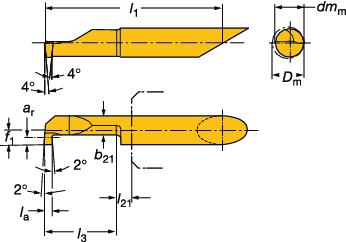 GENERL TURNNG Small part machining Küçük parça işleme CoroTurn XS CoroTurn XS kesici uçları Kanal açma Sertleştirilmiş malzemeler için CXS-..G Toleranslar, mm (inç): l a= +0.05/-0 (+.002/-0) r ε= ±0.