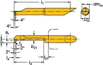 GENERL TURNNG Small part machining Küçük parça işleme CoroTurn XS CoroTurn XS kesici uçları Profil işleme CXS-..R Toleranslar, mm (inç): l a= +0.05 (+.002/-0) r ε = ±0.02 (±.