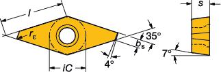 GENERL TURNNG Positive basic-shape inserts Pozitif temel şekilli kesici uçlar CoroTurn 107 Eşkenar dörtgen 35 VCEX SO uygulama alanları için tablonun altına bakınız.