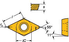 GENERL TURNNG Positive basic-shape inserts Pozitif temel şekilli kesici uçlar CoroTurn 111 Eşkenar dörtgen 55 SO uygulama alanları için tablonun altına bakınız.