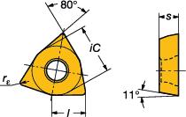 GENERL TURNNG Positive basic-shape inserts Pozitif temel şekilli kesici uçlar CoroTurn 111 Trigon 80 SO uygulama alanları için tablonun altına bakınız.