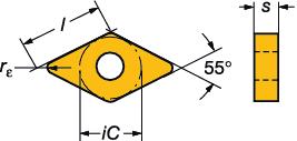 GENERL TURNNG nserts - dvanced cutting materials Kesici uçlar - Geliştirilmiş kesme malzemeleri Negatif temel şekilli kesici uçlar Negatif temel şekilli kesici uçlar T-Max P Eşkenar dörtgen 55 DNG