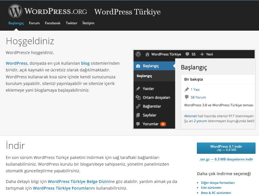 Şekil 9.1. WordPress (İYS) sistemini indirmekte kullanılan web sitesi Şekil 9.