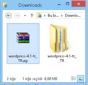 Paketin Açılması ve Sanal Sunucuya Yüklenmesi Kurulum paketinin arşivdenaçılması ile wordpress-4.1-tr_tr klasörü ortaya çıkar.