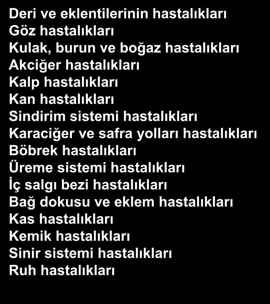 yolları hastalıkları Böbrek hastalıkları Üreme sistemi hastalıkları İç salgı bezi hastalıkları Bağ