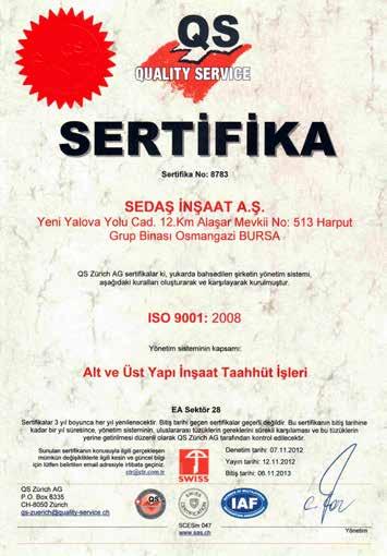 Quality Certificates of Sedaş Construction Co.