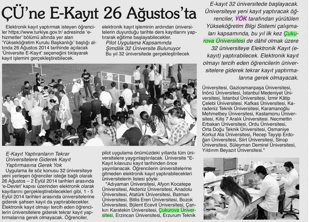 ÇÜ DE E-KAYIT 26 AGUSTOS TA Yayın Adı : Adana Bölge