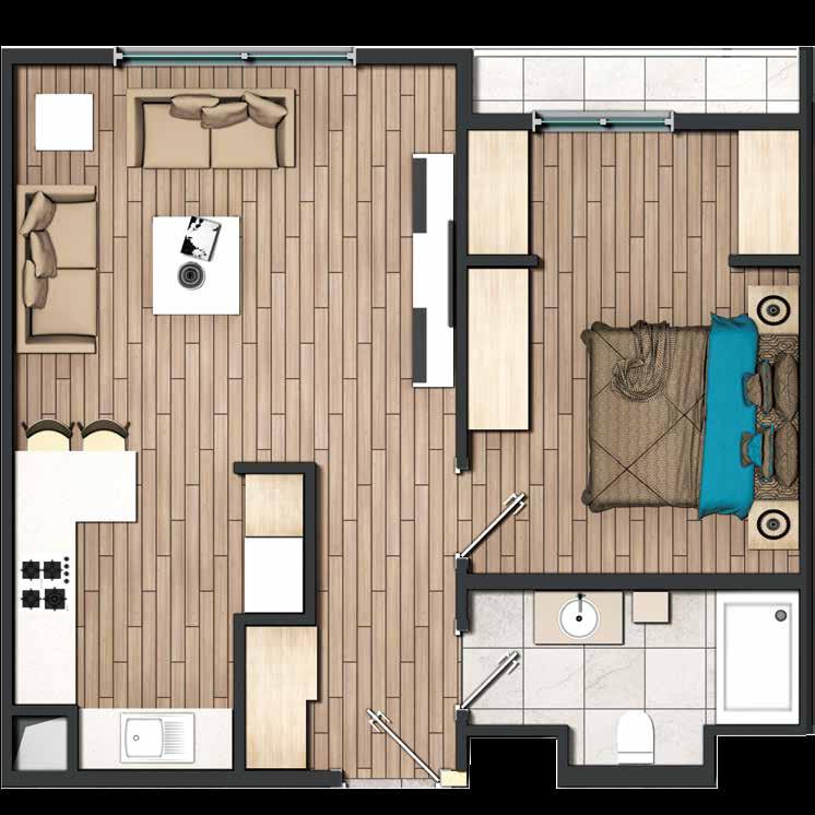 alkon 2,11 m² LO TİP / iyim 4,22 m² - Salon & Mutfak : 24.