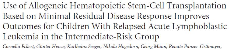 Relaps ALL de HKHT nin Rolü ALL-REZ BFM 2002: %64 Relaps pediatrik ALL de özellikle yoğun tedavi sonrası MRD