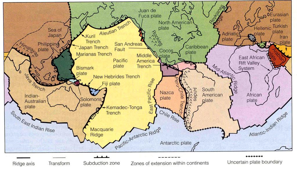 11 Şekil I.10. Dünya üzerindeki önemli levhalar Şekil I.11. Ayrılan/uzaklaşan