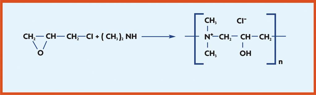 10 POLİAMİNLER FLOQUAT Serisi Kuarterner poliaminler -poli (2 hidroksi propil N, N dimetil amonyum klorid)- konsantre sulu çözeltide yüksek sıcaklıklarda dimetilamin gibi ikincil bir amin ve