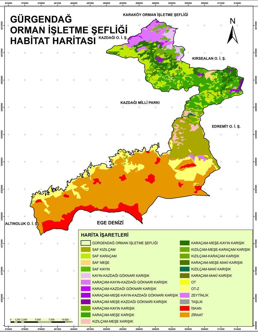 Şekil 3. Çalışma Alanında Bulunan Hâkim Türlerin Genel Yayılışı 12.Ranunculus arvensis L. 13.