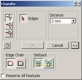 Distance, Distance and Angle ve Two Distances seçenekleri Edge Chain : Kenar seçme ayarıdır.