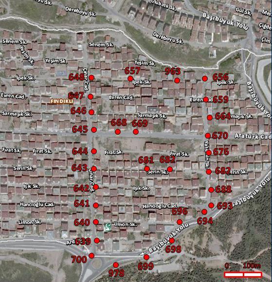 Çalışma bölgesi yaklaşık 500m x 300m = 150.000m 2 lik bir alanı kapsamaktadır.