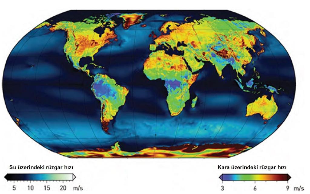 4 Şekil 5.2 de Dünya rüzgar haritası görülmektedir.