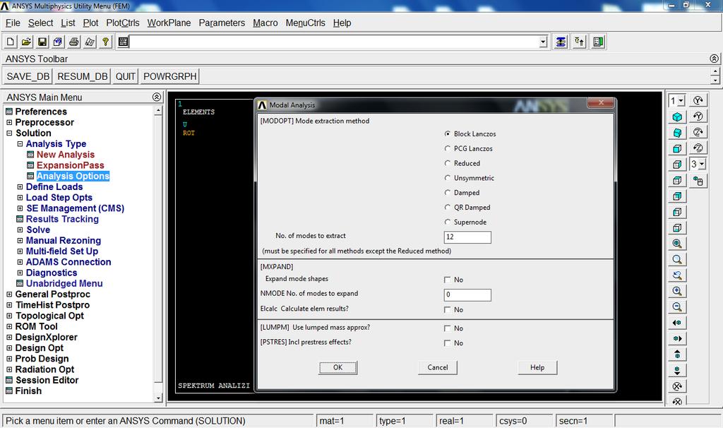 27. Pencerenin sol bölümünde yer alan Analysis Type ikonunun altında modal analize ait seçenekler ekrana gelmektedir.