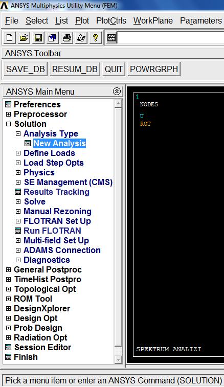 39. Main Menu>Solution>Solve>Current LS komutu yardımıyla spektrum analizini gerçekleştiriniz. Ekrana gelen /Status Command penceresinde ilk olarak yapmış olduğunuz analiz ayarlarını kontrol ediniz.