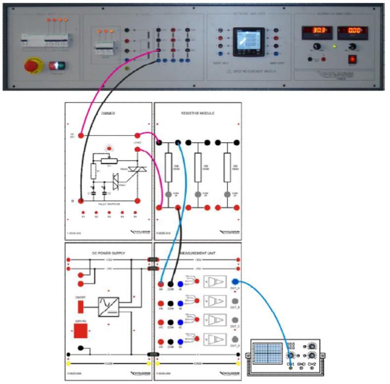 2.2. Dimmer Devre Uygulaması Şekilde görülen devreyi kurunuz. Şekil 10. Deney bağlantı şemaları 1- Devreye Osiloskobu şekildeki gibi bağlayıp, enerji veriniz.