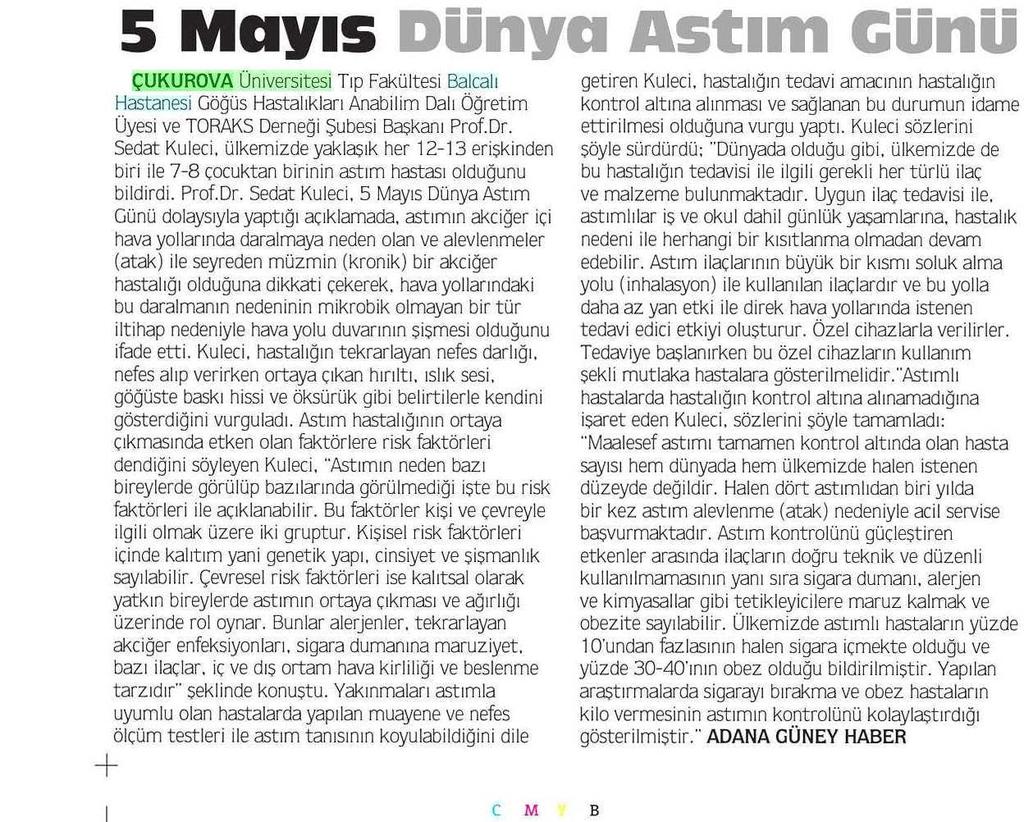 5 MAYIS DÜNYA ASTIM GÜNÜ Yayın Adı : Adana Güney Haber