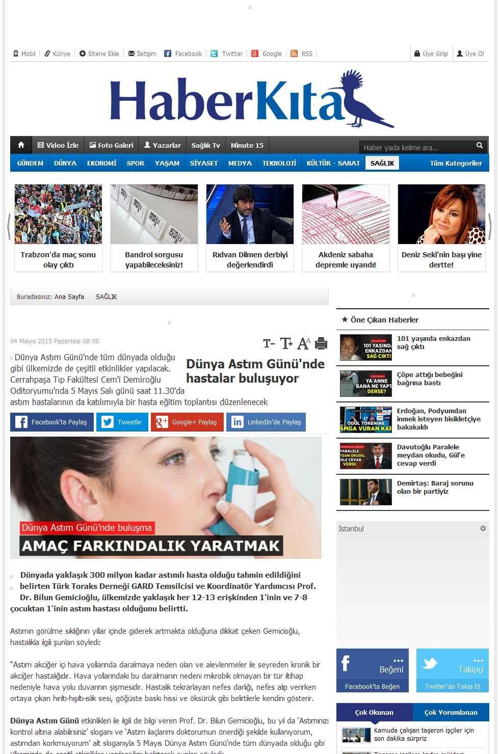 Portal Adres DÜNYA ASTIM GÜNÜ'NDE HASTALAR BULUSUYOR : www.haberkita.