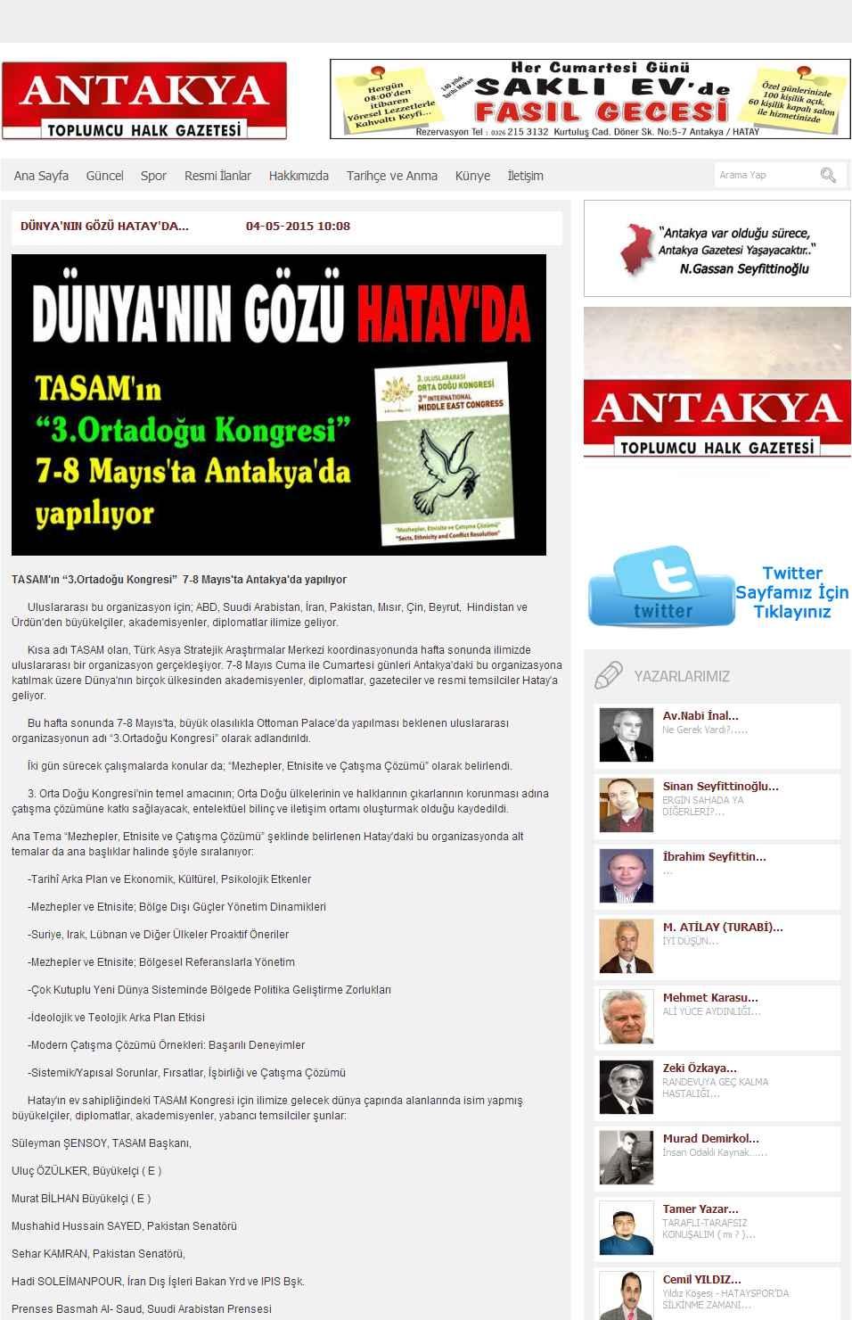 Portal Adres DÜNYA'NIN GÖZÜ HATAY'DA... 04-05-... : www.antakyagazetesi.