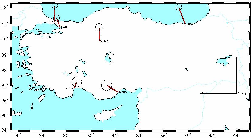 Kuzey Doğu Şekil 59: Zaman serilerinden elde edilen yatay yöndeki altı aylık bileşenlerin genliklerinin istasyonlara göre