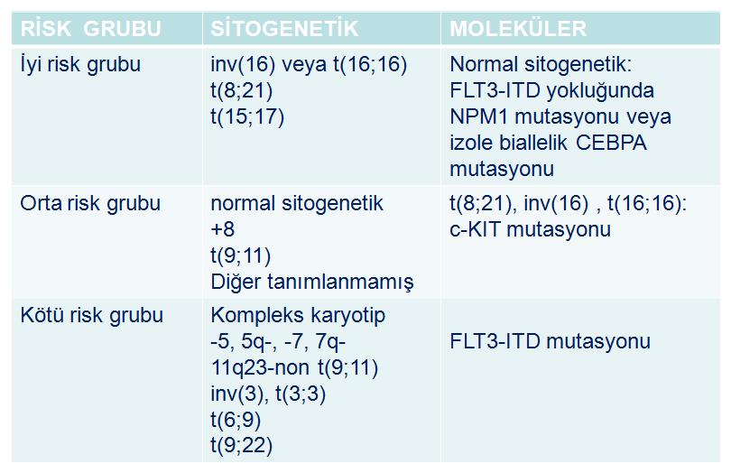 AKUT MYELOİD LÖSEMİ Tablo 4: AML de