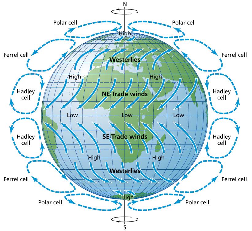 Hücreler arasındaki sıcaklık farkları, yükseklerde Jet Stream gibi hava akımlarını oluşturur.