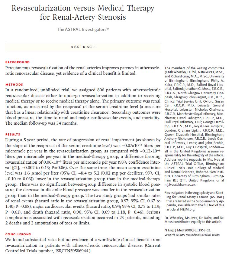 ASTRAL (Angioplasty and STenting for Renal Artery