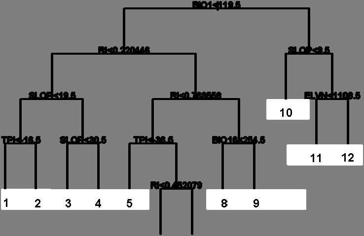 for terminal (i.e., numbered) nodes are shown in Table 1.