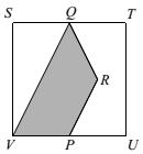 24. Şekilde verilen ST U V karesinin ST ve U V kenarlarının orta noktaları sırasıyla Q ve P dir. P R = QR ve V Q P R ise taralı bölgenin alanının taralı olmayan bölgenin alanına oranı kaçtır?