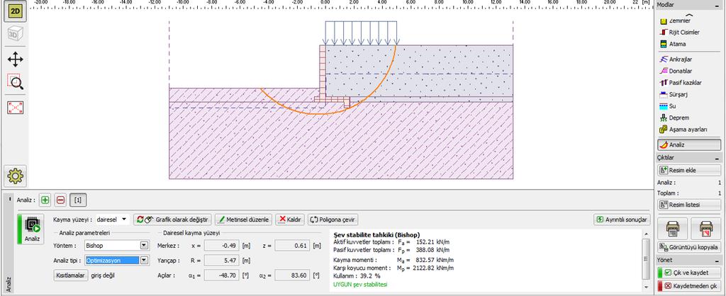 Dairesel kayma yüzeyi ile optimizasyon tipi analizi gerçekleştiriniz.