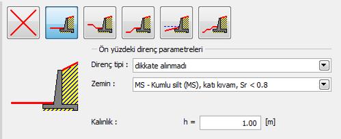 FF direnci Penceresi Not: Bu örnekte, duvarın ön yüzündeki direncin dikkate alınmaması sebebiyle sonuçlar konservatif çıkacaktır.