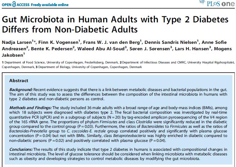 Tip 2 diyabet ve mikrobiyota Tip 2 diyabetlilerde: Firmicutes ve Clostria da azalma