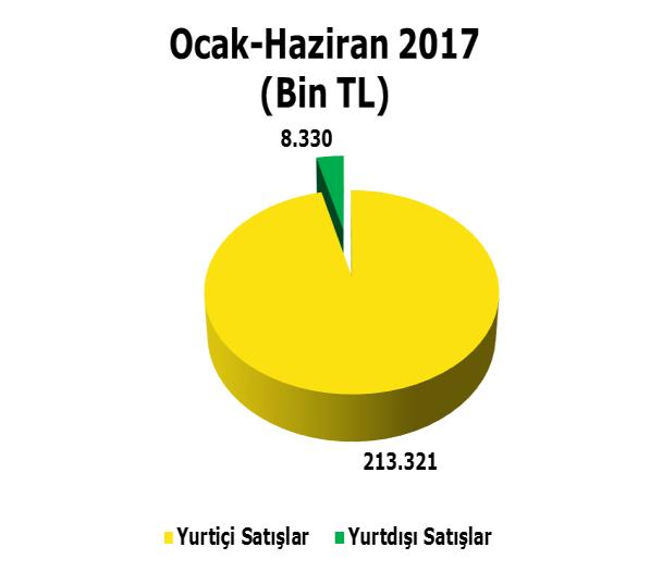 2.3 SATIŞLAR 2017 yılı Ocak-Haziran dönemi ticari faaliyetlerimize ilişkin net satış hasılatlarımızın, mahiyetlerine göre geçen yılın aynı dönemi ile mukayeseli değerleri şu şekildedir: 2.