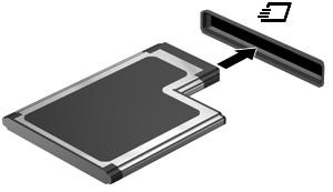 ExpressCard'ı takma DİKKAT: Bilgisayarın veya harici ortam kartlarının zarar görmesini önlemek için ExpressCard yuvasına PC Kartı takmayın.